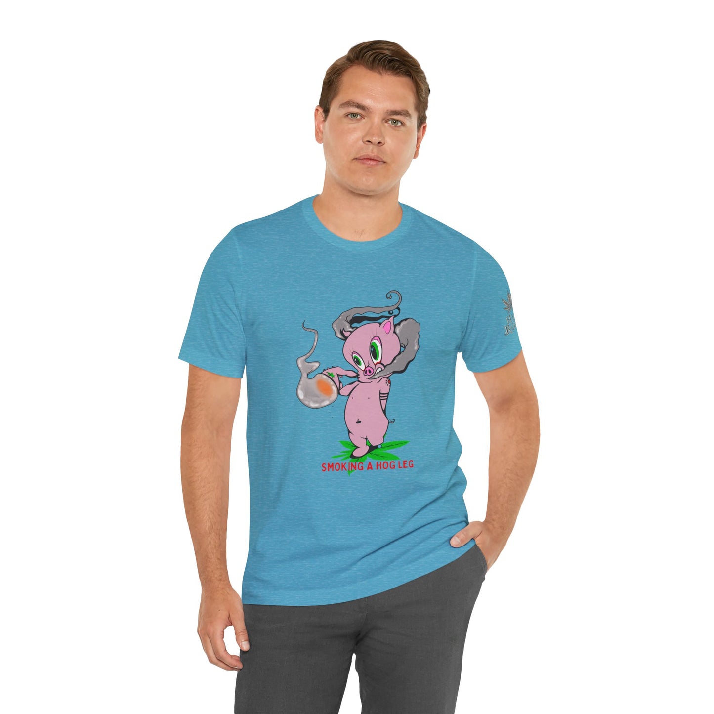 Smoking Hog Leg Pink Pig Tee - Premium Airlume Cotton Cannabis Culture Art
