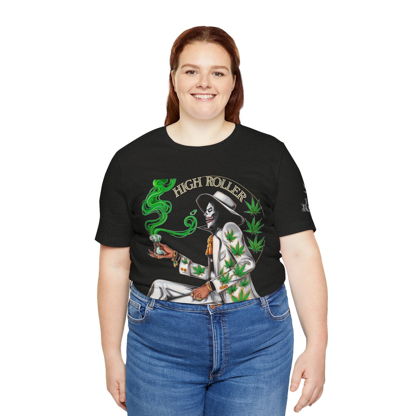 Skeletal HIGH ROLLER Halloween Cannabis Lounge T-Shirt - Premium Death's Day Off Botanical Relaxation 420 Apparel