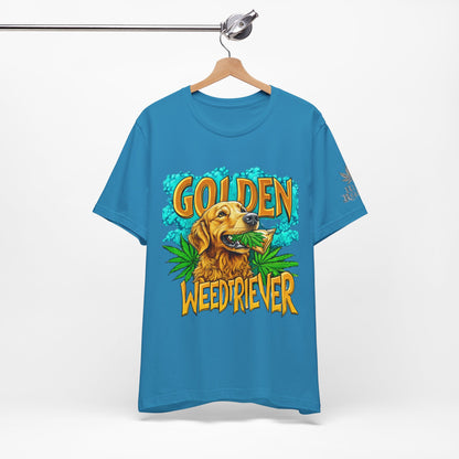 High Roller Golden Weedtriever Cannabis T-Shirt - Premium 420 Dog Lover Humor Golden Retriever Pun Comedy Pet Culture Apparel
