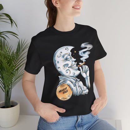 Midnight Toker Moon Tee - Celestial Cannabis Art Design | High Roller