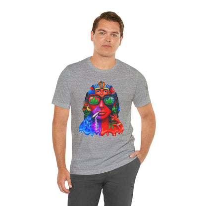 Pharaoh Vision Premium Cannabis Culture T-Shirt - Ancient Egyptian Royalty With Modern Cannabis Celebration And Psychedelic Split-Face Art