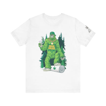 Bigfoot HIGH ROLLER Halloween Cannabis Forest T-Shirt - Premium Sasquatch Lifestyle Legend 420 Apparel