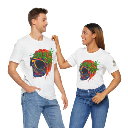 Tropical Cannabis Skull Tee - Paradise Vibes Art Design | High Roller