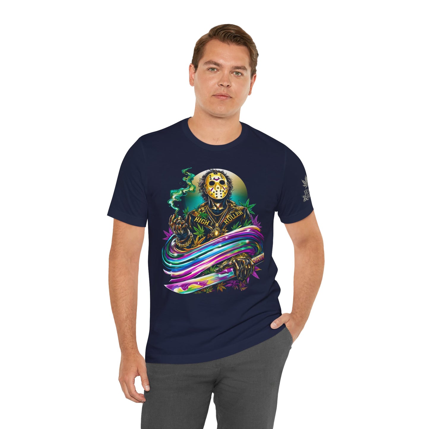 Psychedelic Jason Swoosh Cannabis T-Shirt - Premium Horror 420 Orange Edition Apparel