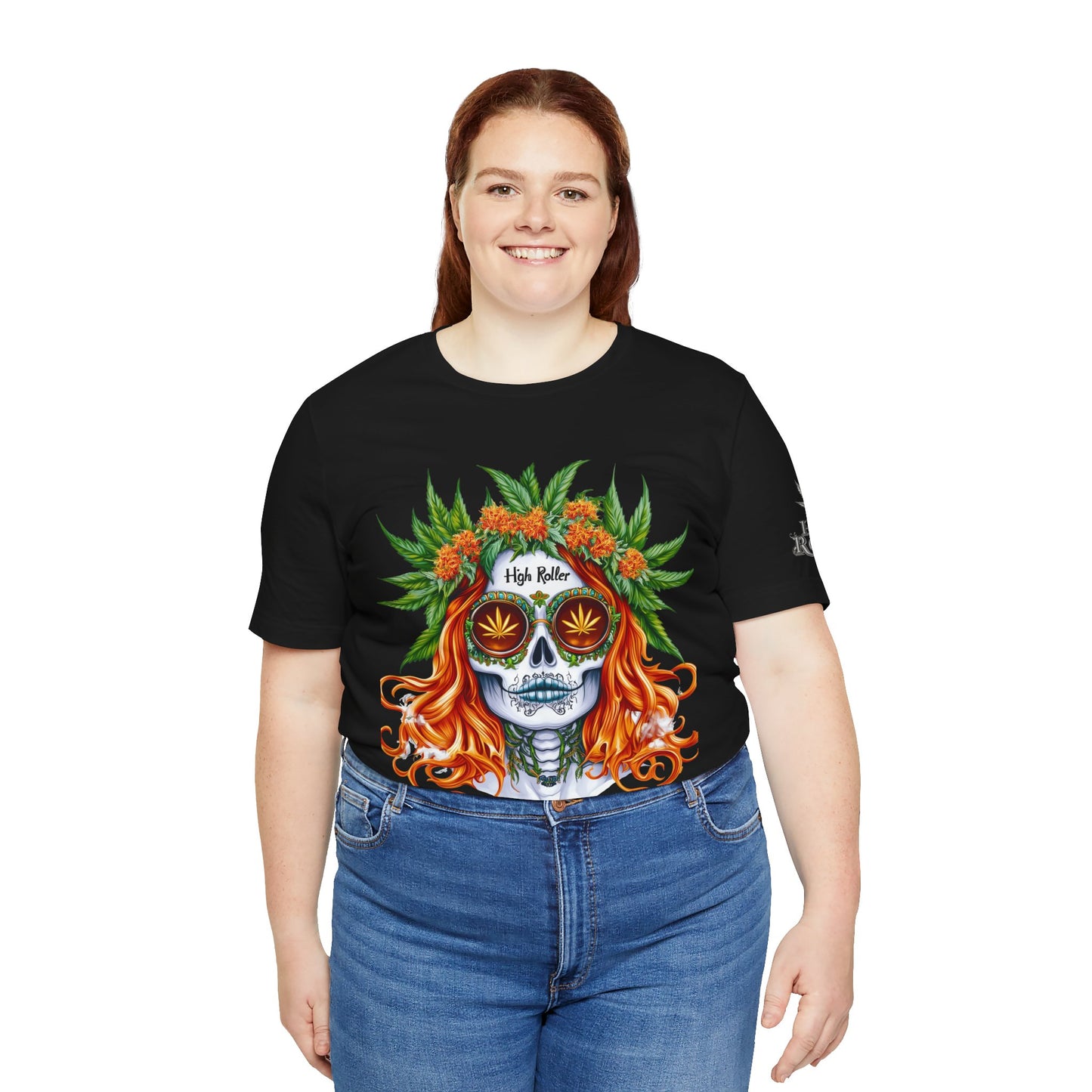 Sugar Skull Goddess Tee - Premium Airlume Cotton Cannabis Culture Day of Dead Art