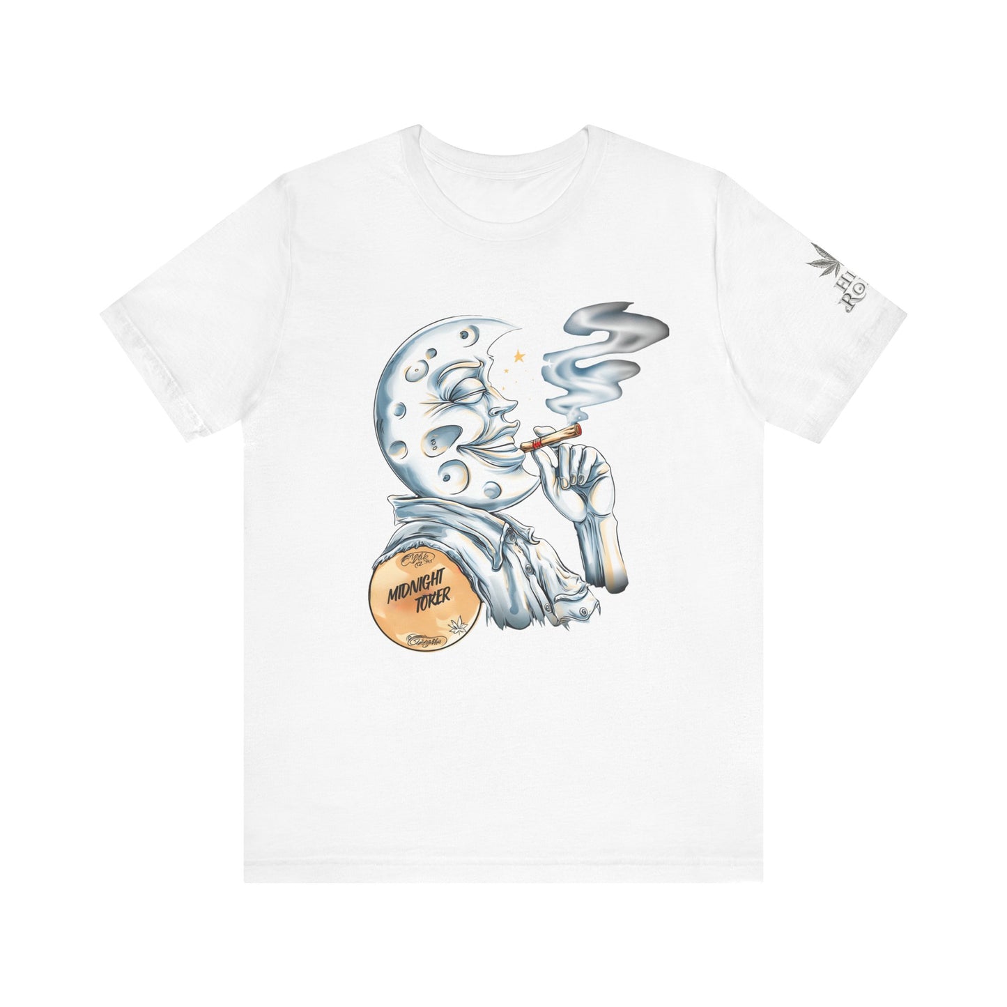 Midnight Toker Moon Tee - Celestial Cannabis Art Design | High Roller