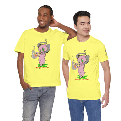 Smoking Hog Leg Pink Pig Tee - Premium Airlume Cotton Cannabis Culture Art