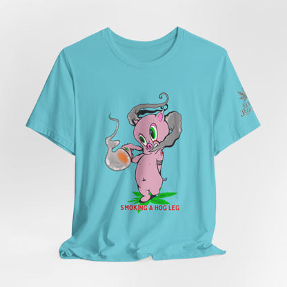 Smoking Hog Leg Pink Pig Tee - Premium Airlume Cotton Cannabis Culture Art