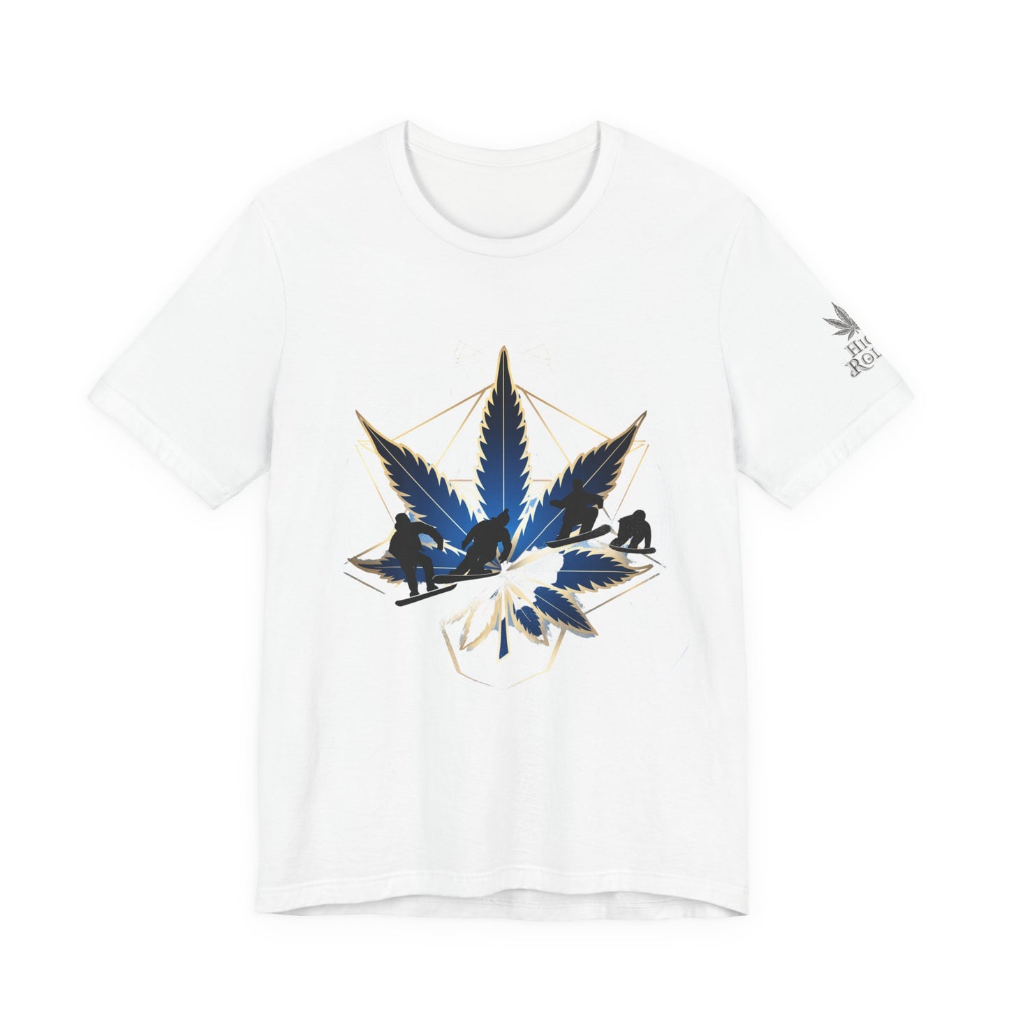 Sacred Geometry Snowboard Premium Cannabis Culture T-Shirt - Emerald Green Tee With Action Sports And Crystalline Cannabis Geometric Mandala