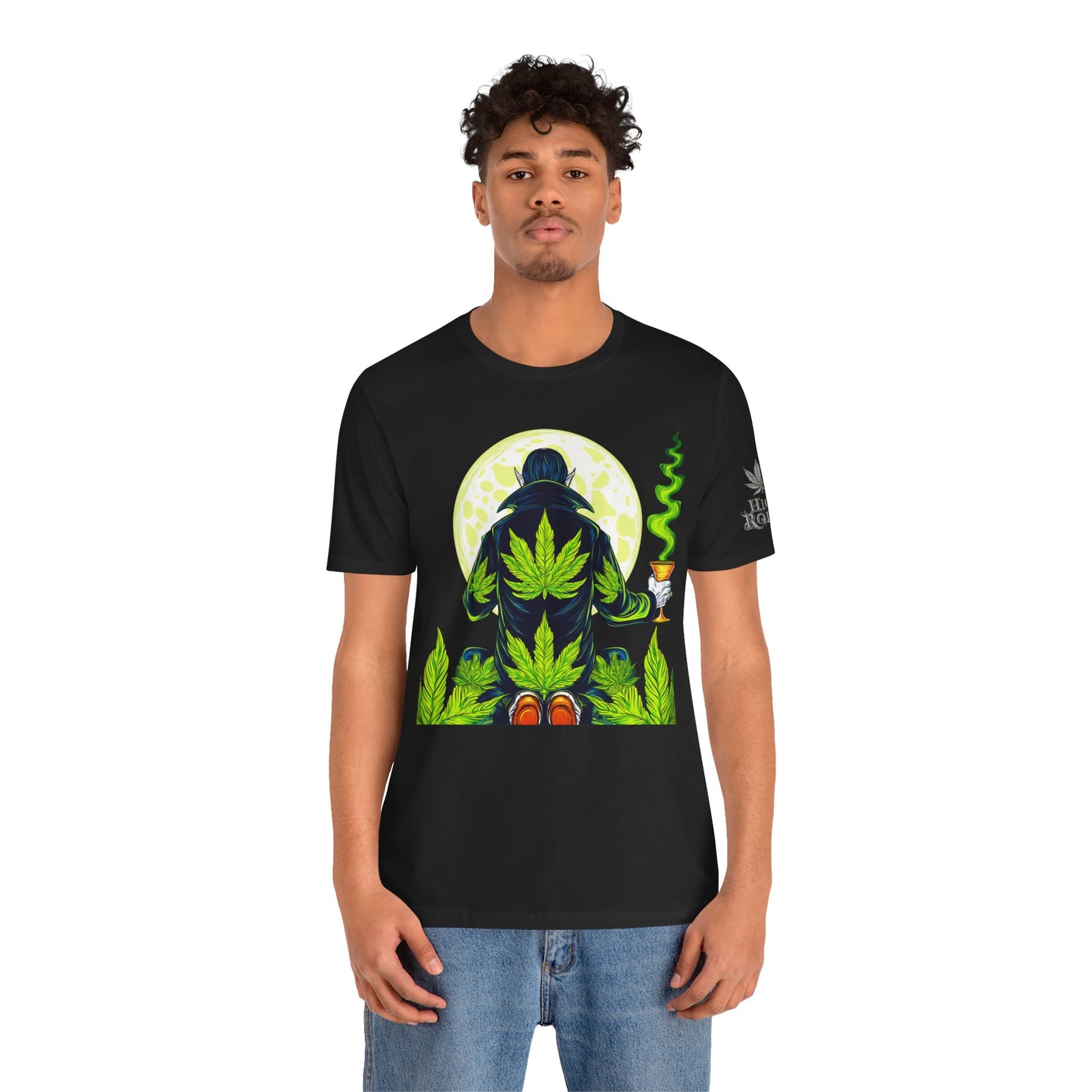 Luxury Gothic Cannabis Vampire T-Shirt - Premium Dark HIGH ROLLER Streetwear - Elevated Nocturnal 420 Fashion