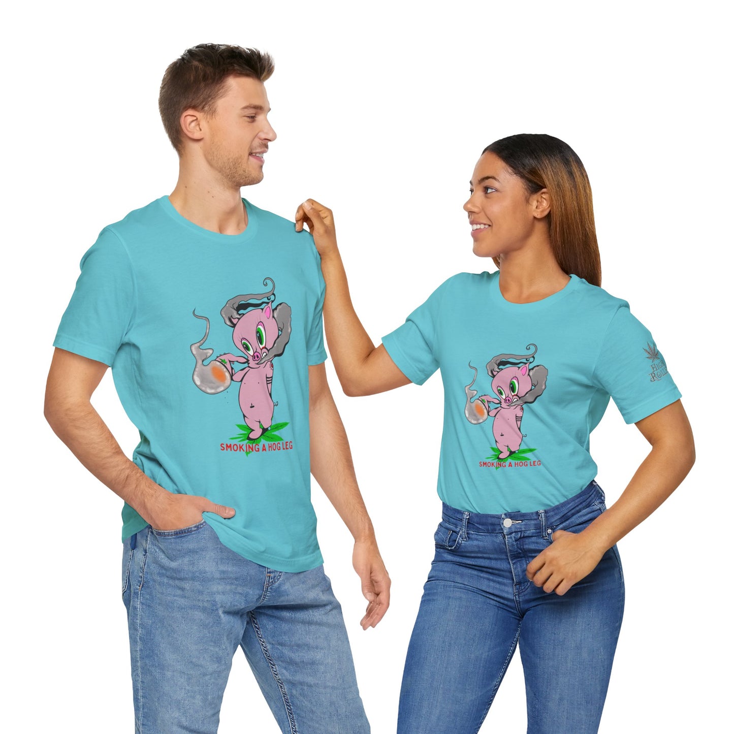 Smoking Hog Leg Pink Pig Tee - Premium Airlume Cotton Cannabis Culture Art
