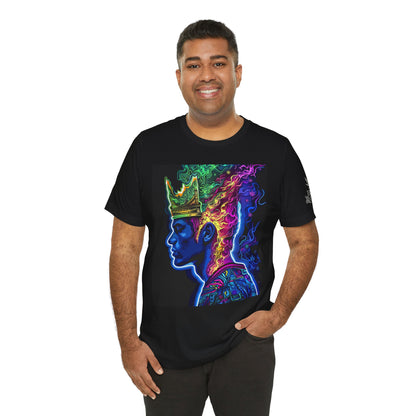 Crown Of Consciousness Premium Cannabis Culture Black T-Shirt - Neon Psychedelic Queen With Rainbow Smoke Crown And Urban Fashion Elements