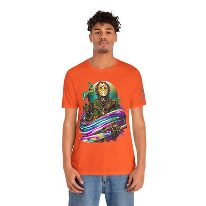 Psychedelic Jason Swoosh Cannabis T-Shirt - Premium Horror 420 Orange Edition Apparel