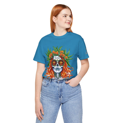 Sugar Skull Goddess Tee - Premium Airlume Cotton Cannabis Culture Day of Dead Art