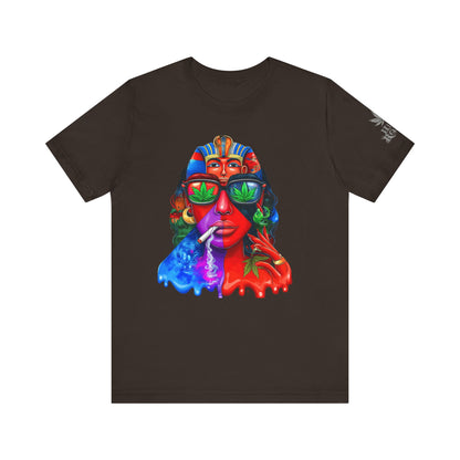 Pharaoh Vision Premium Cannabis Culture T-Shirt - Ancient Egyptian Royalty With Modern Cannabis Celebration And Psychedelic Split-Face Art