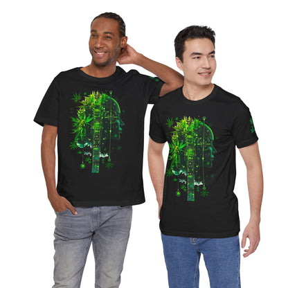 Digital Mind Tee - Premium Airlume Cotton Cannabis Culture Tech Art Matrix Design