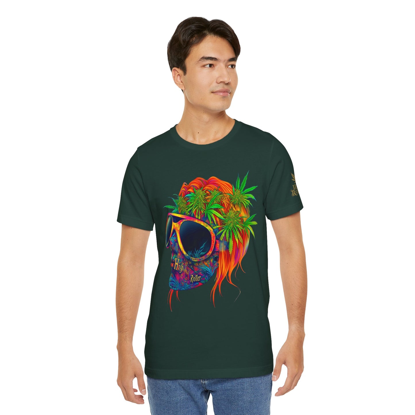 Tropical Cannabis Skull Tee - Paradise Vibes Art Design | High Roller