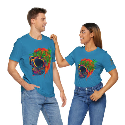 Tropical Cannabis Skull Tee - Paradise Vibes Art Design | High Roller