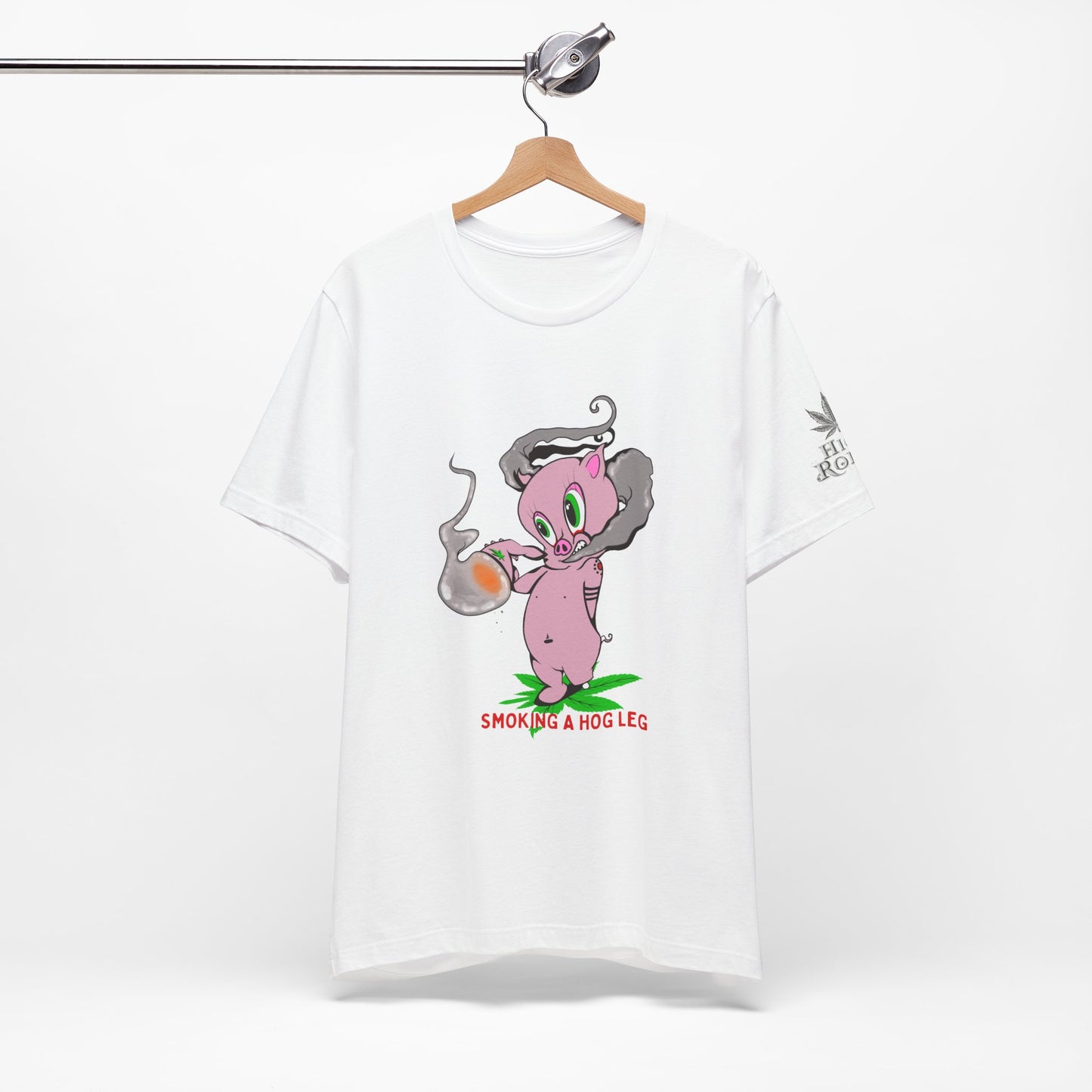 Smoking Hog Leg Pink Pig Tee - Premium Airlume Cotton Cannabis Culture Art