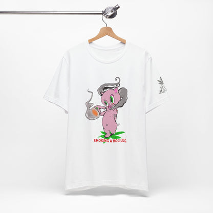 Smoking Hog Leg Pink Pig Tee - Premium Airlume Cotton Cannabis Culture Art