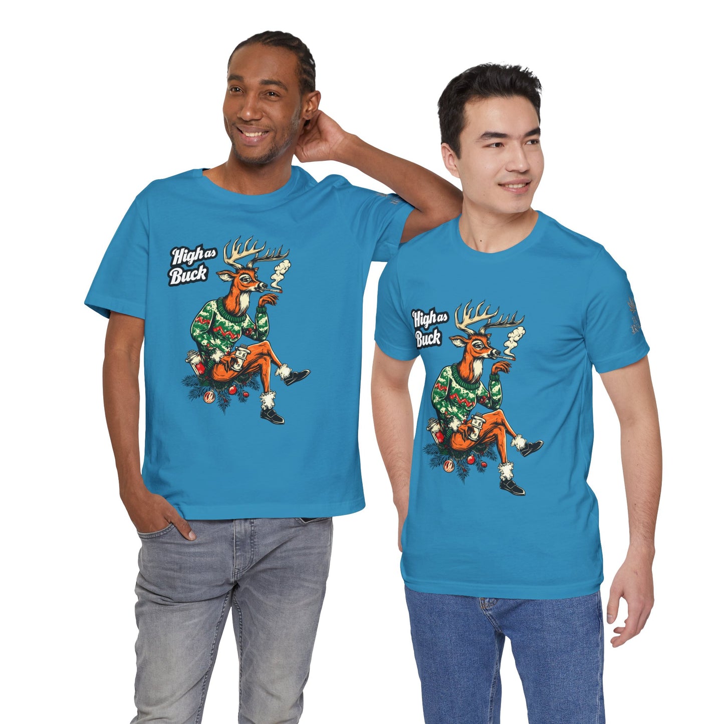 High as Buck T-Shirt - Premium Airlume Cotton Cannabis Christmas Deer Holiday Tee
