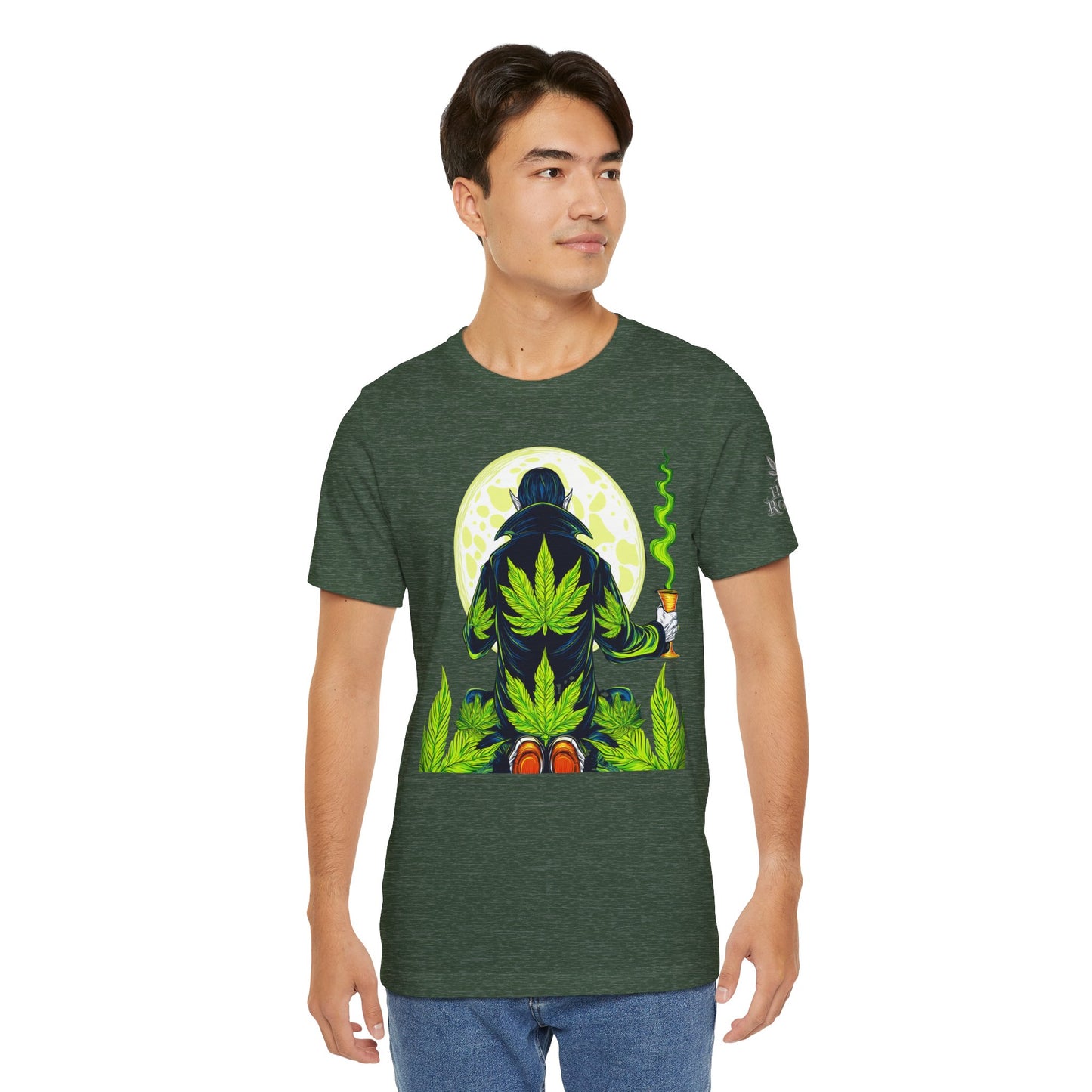 Luxury Gothic Cannabis Vampire T-Shirt - Premium Dark HIGH ROLLER Streetwear - Elevated Nocturnal 420 Fashion