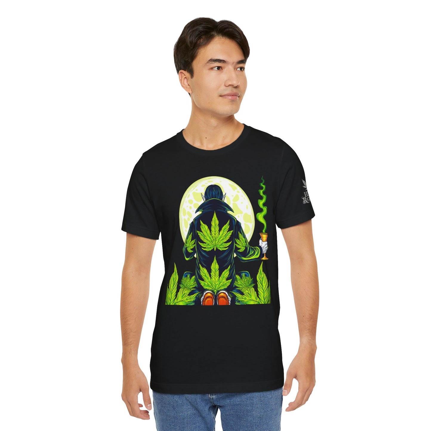 Luxury Gothic Cannabis Vampire T-Shirt - Premium Dark HIGH ROLLER Streetwear - Elevated Nocturnal 420 Fashion
