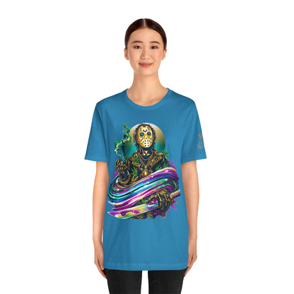 Psychedelic Jason Swoosh Cannabis T-Shirt - Premium Horror 420 Orange Edition Apparel