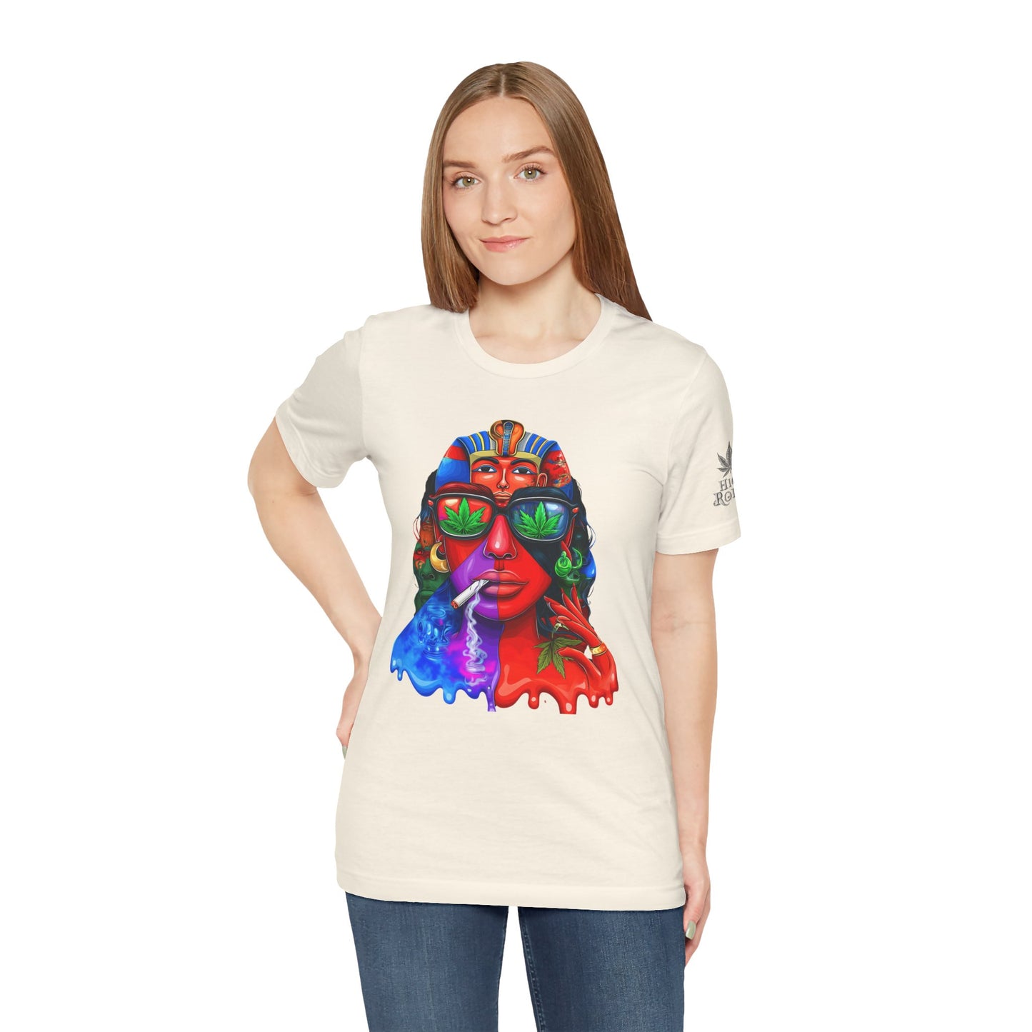 Pharaoh Vision Premium Cannabis Culture T-Shirt - Ancient Egyptian Royalty With Modern Cannabis Celebration And Psychedelic Split-Face Art