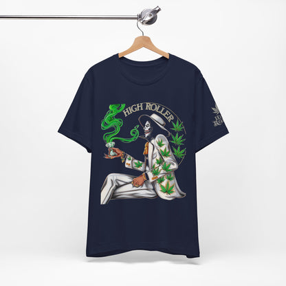 Skeletal HIGH ROLLER Halloween Cannabis Lounge T-Shirt - Premium Death's Day Off Botanical Relaxation 420 Apparel