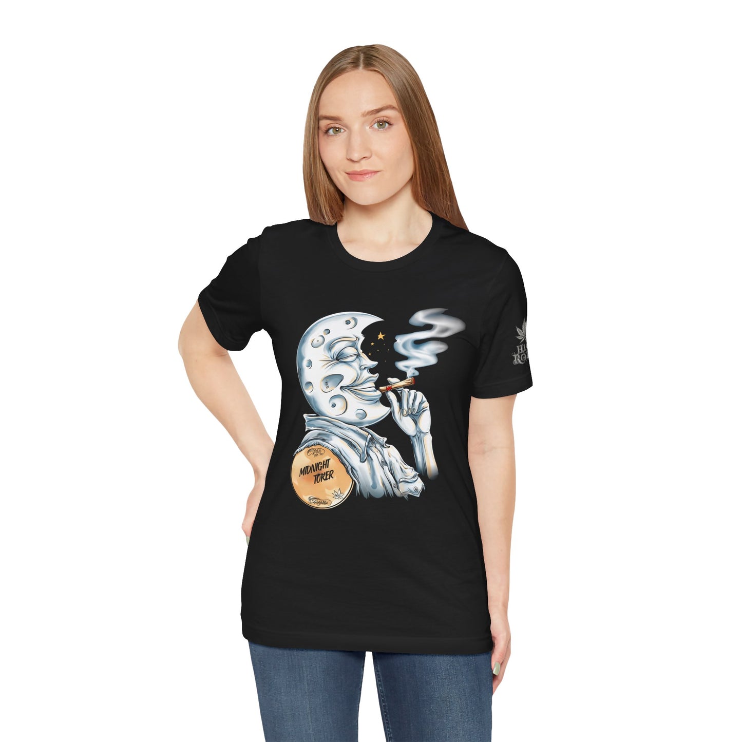 Midnight Toker Moon Tee - Celestial Cannabis Art Design | High Roller