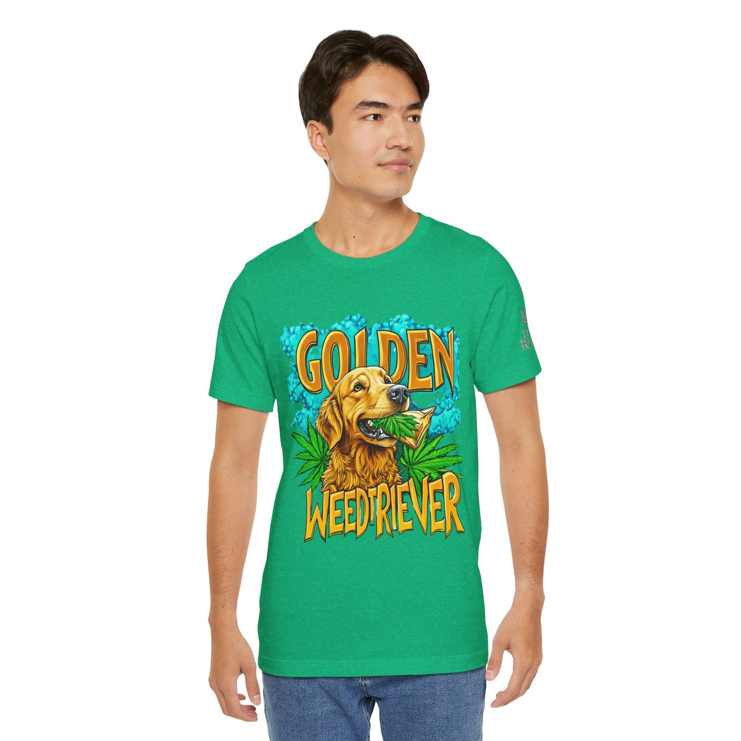 High Roller Golden Weedtriever Cannabis T-Shirt - Premium 420 Dog Lover Humor Golden Retriever Pun Comedy Pet Culture Apparel
