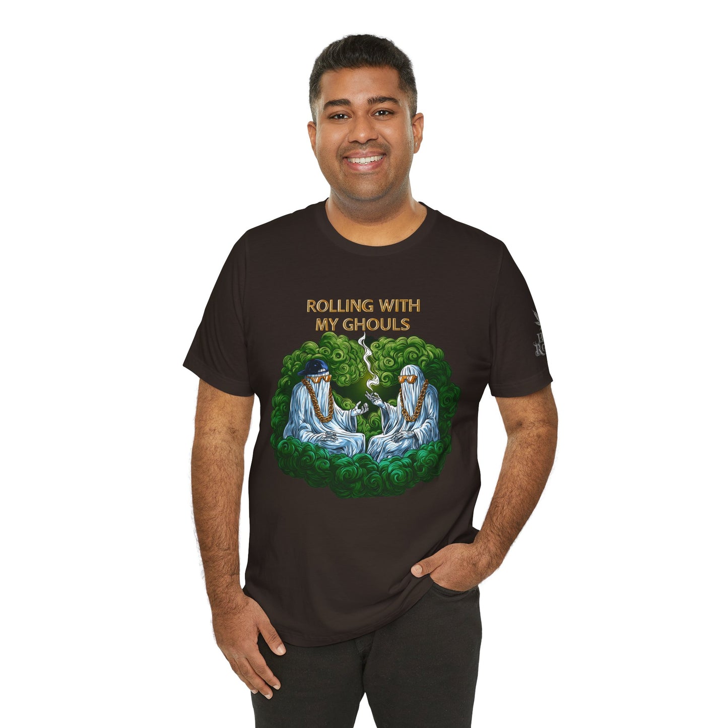 Rolling With My Ghouls HIGH ROLLER Halloween Cannabis T-Shirt - Premium Ghost Squad Circle Session 420 Apparel