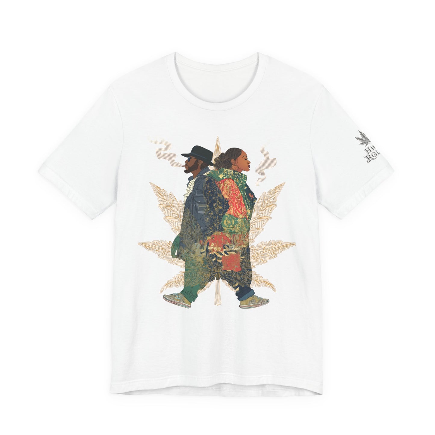 High Roller Back to Back Cannabis T-Shirt - Premium 420 Hip-Hop Duo Golden Leaf Street Culture Partnership Unity Apparel