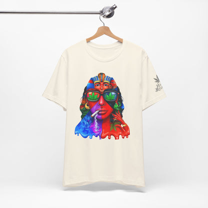 Pharaoh Vision Premium Cannabis Culture T-Shirt - Ancient Egyptian Royalty With Modern Cannabis Celebration And Psychedelic Split-Face Art