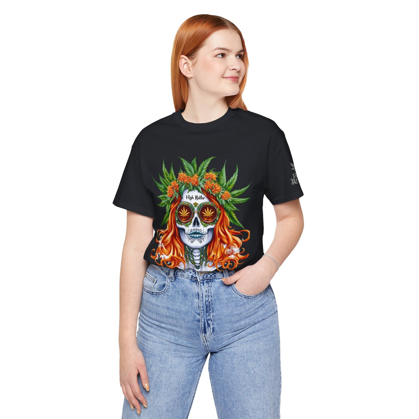 Sugar Skull Goddess Tee - Premium Airlume Cotton Cannabis Culture Day of Dead Art