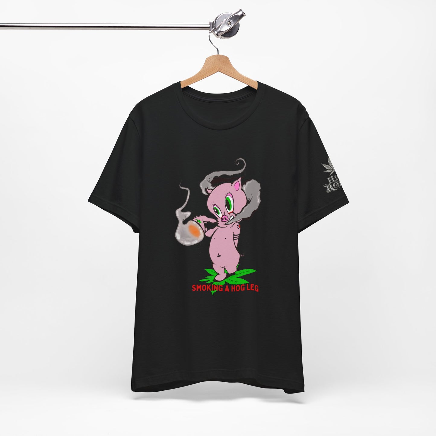 Smoking Hog Leg Pink Pig Tee - Premium Airlume Cotton Cannabis Culture Art