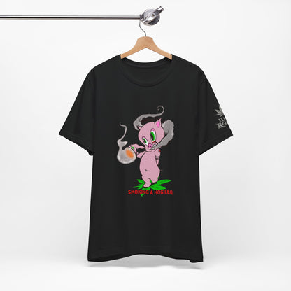 Smoking Hog Leg Pink Pig Tee - Premium Airlume Cotton Cannabis Culture Art
