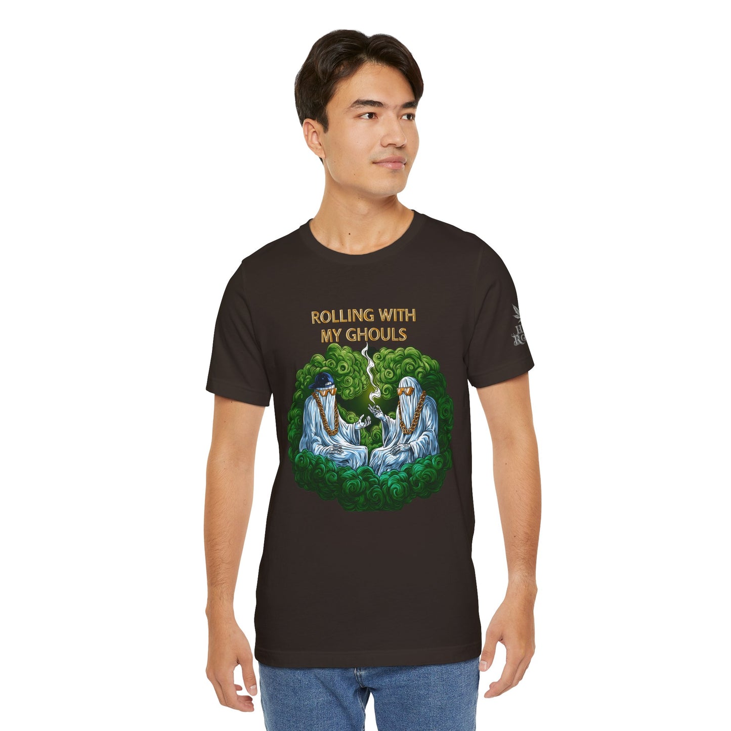 Rolling With My Ghouls HIGH ROLLER Halloween Cannabis T-Shirt - Premium Ghost Squad Circle Session 420 Apparel