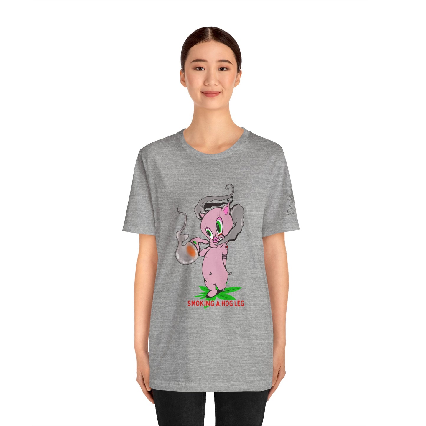 Smoking Hog Leg Pink Pig Tee - Premium Airlume Cotton Cannabis Culture Art