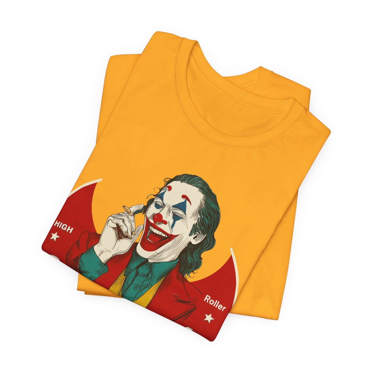 High Roller Villain T-Shirt - Premium Airlume Cotton Cannabis Joker Badge Art Tee
