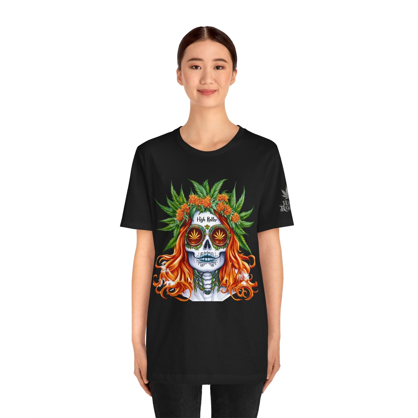 Sugar Skull Goddess Tee - Premium Airlume Cotton Cannabis Culture Day of Dead Art
