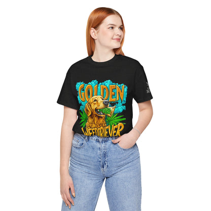 High Roller Golden Weedtriever Cannabis T-Shirt - Premium 420 Dog Lover Humor Golden Retriever Pun Comedy Pet Culture Apparel
