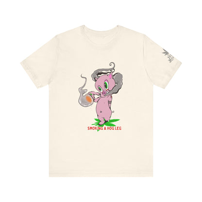 Smoking Hog Leg Pink Pig Tee - Premium Airlume Cotton Cannabis Culture Art