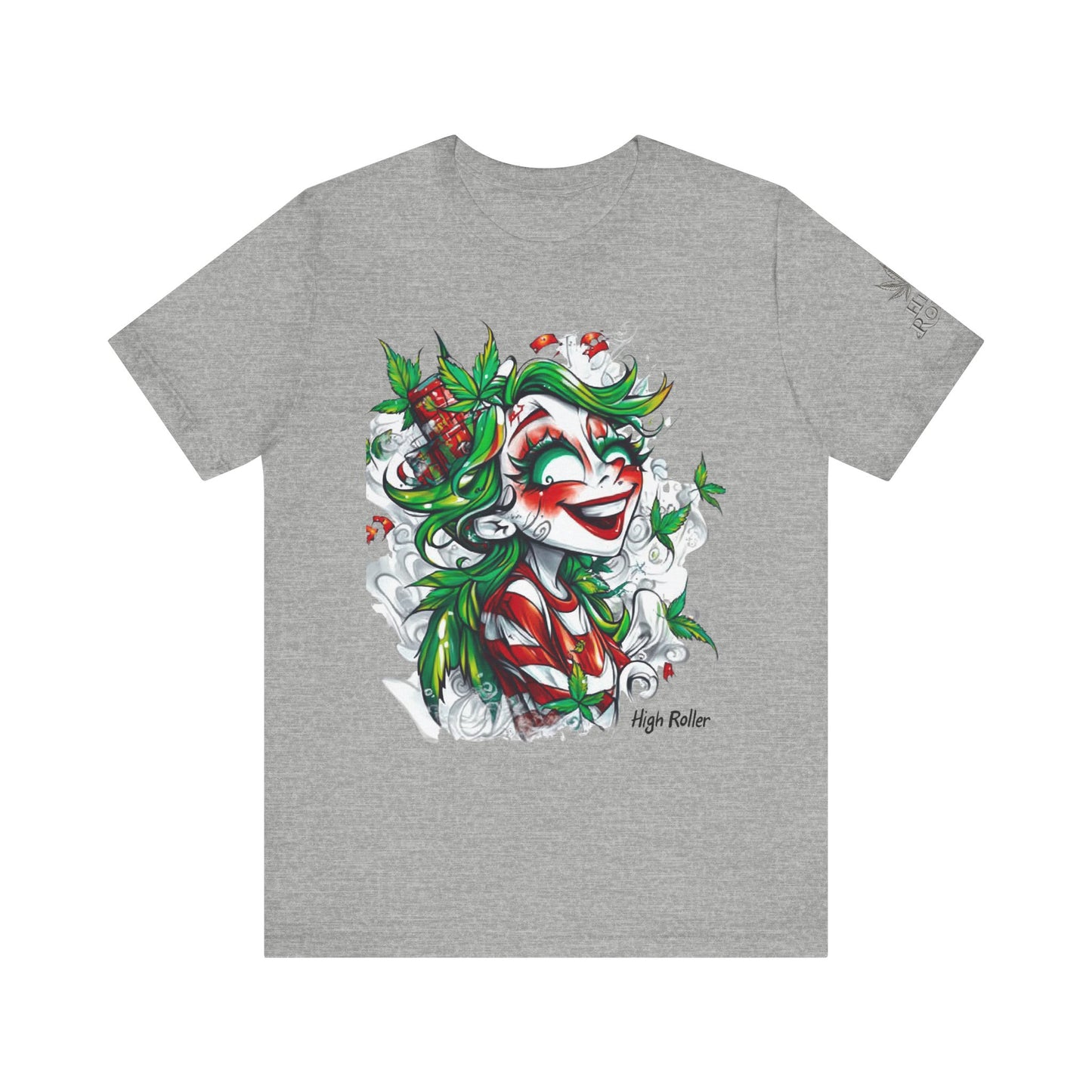 High Roller Jester Queen Cannabis T-Shirt - Premium 420 Harlequin Beauty Holiday Celebration Apparel