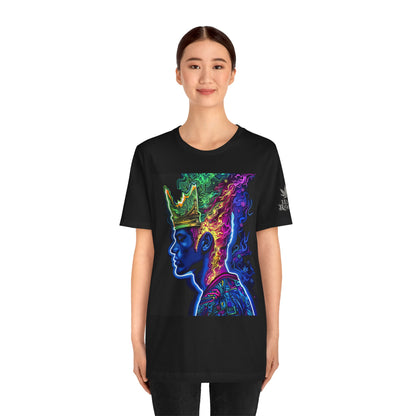Crown Of Consciousness Premium Cannabis Culture Black T-Shirt - Neon Psychedelic Queen With Rainbow Smoke Crown And Urban Fashion Elements