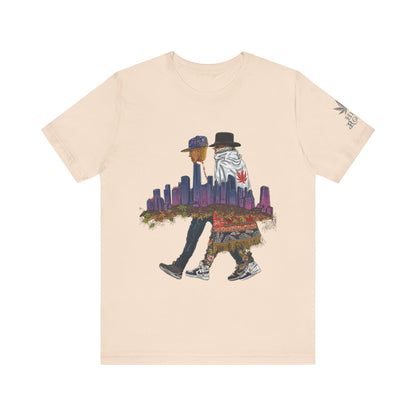 High Roller Urban Legends Cannabis T-Shirt - Premium 420 City Skyline Street Culture Double Exposure Apparel