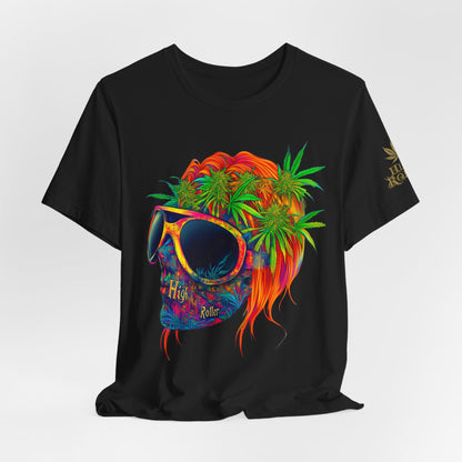 Tropical Cannabis Skull Tee - Paradise Vibes Art Design | High Roller