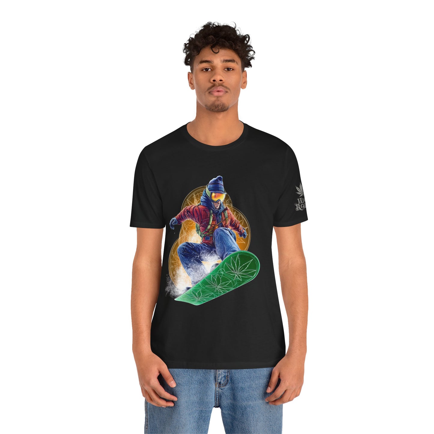 High Roller Snowboard Cannabis T-Shirt - Premium 420 Winter Sports Action Shred Mountain Lifestyle Apparel