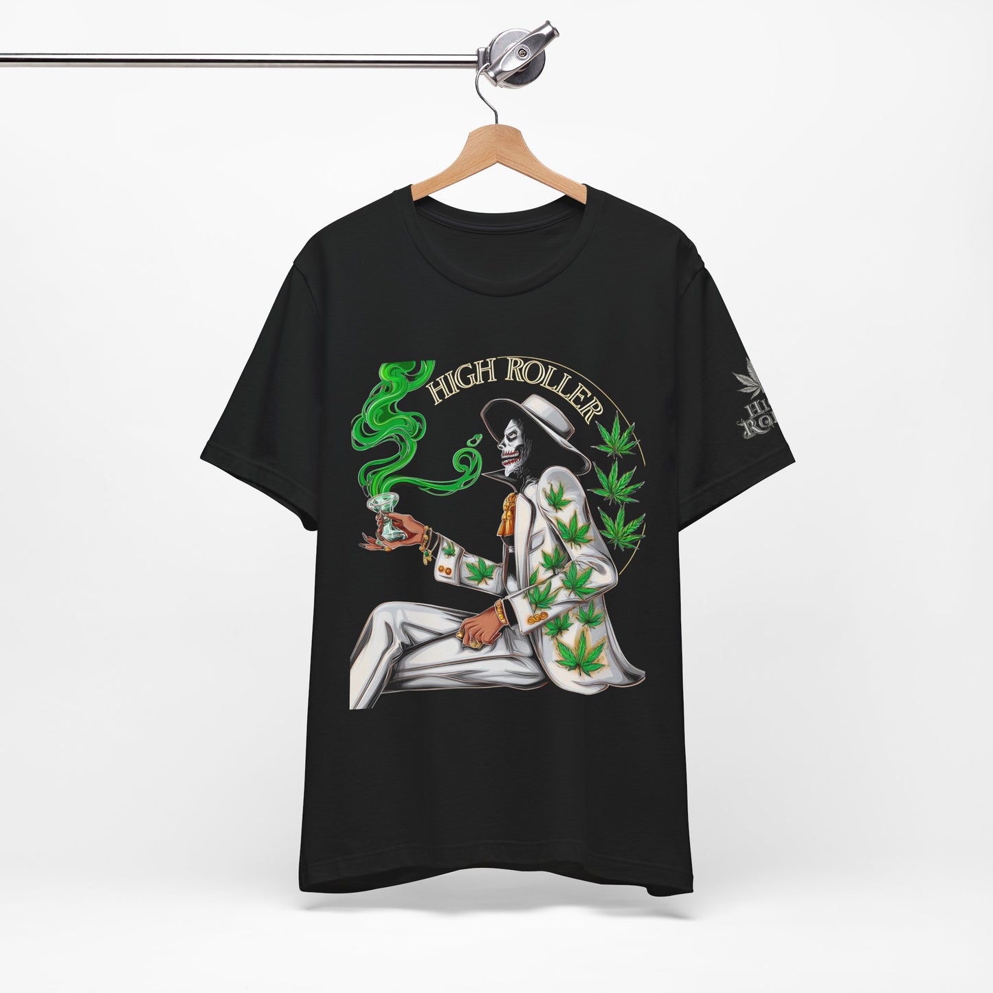 Skeletal HIGH ROLLER Halloween Cannabis Lounge T-Shirt - Premium Death's Day Off Botanical Relaxation 420 Apparel